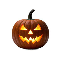Fototapeta premium Halloween pumpkin, jack-o'-lantern, glowing eyes, eerie smile, carved face, orange gourd, spooky on transparent background