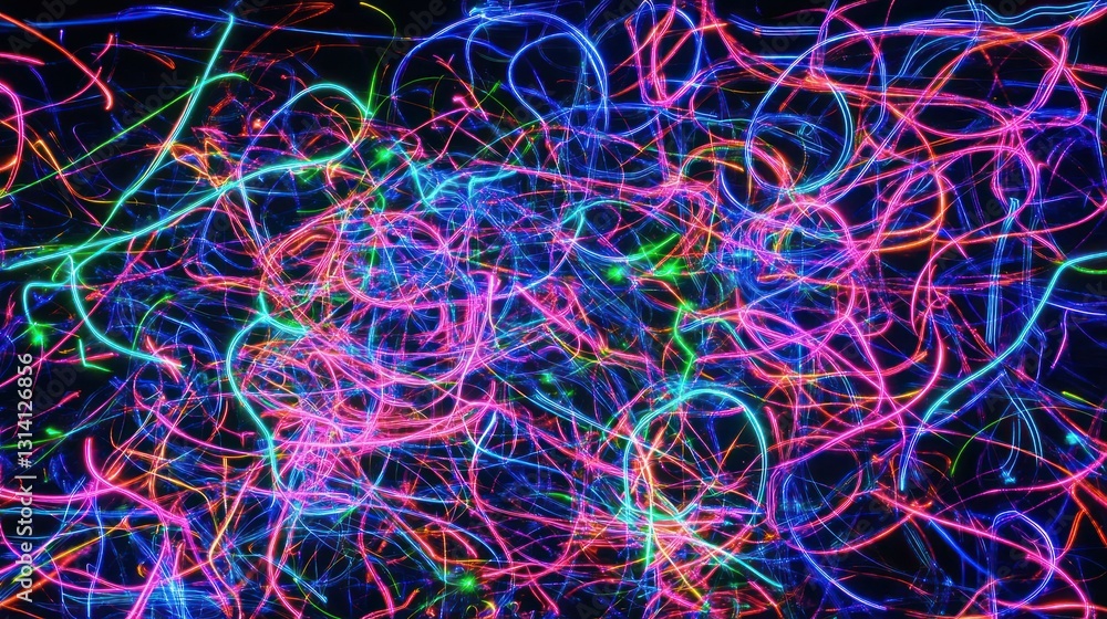Poster abstract image of glowing lines with various vibrant colors and shapes
