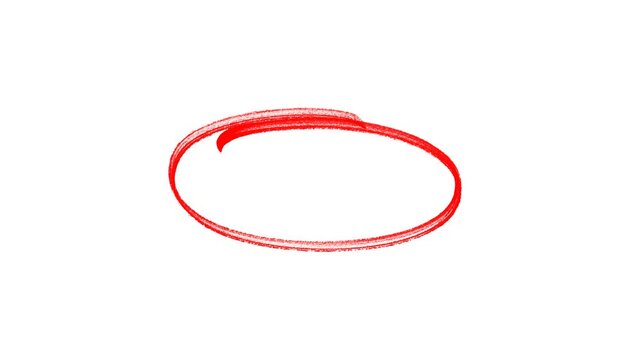 Red Circle round animated marker hand drawn highlighter elements. Hand-drawn ovals animation, White marker animation with alpha channel.