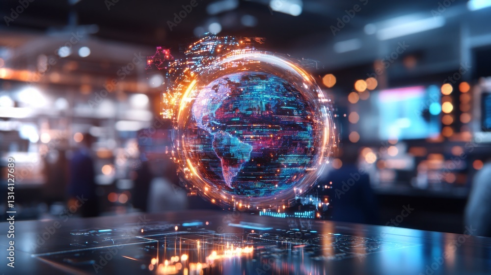 Poster global connectivity in a modern workspace through advanced animations and technology