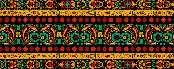 Intricate African tribal design Abstract symbols in vibrant red, yellow, and green Seamless pattern , mask, tradition, wallpaper