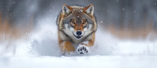 Obraz premium Winter Wolf Running Through Snow