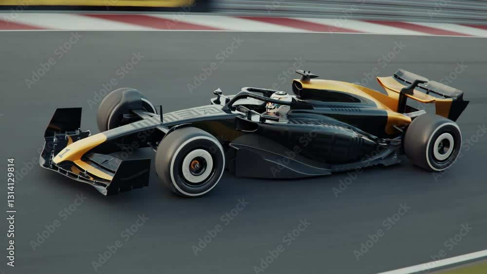 Aufkleber camera orbits around a generic formula one race car crossing the finish line. dynamic drone shot. hi
