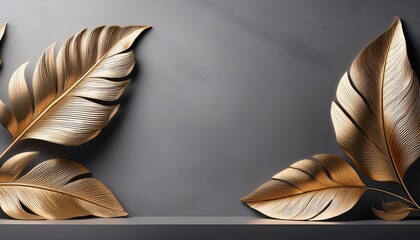 A gray-toned background with delicate golden leaves, creating an elegant atmosphere.
