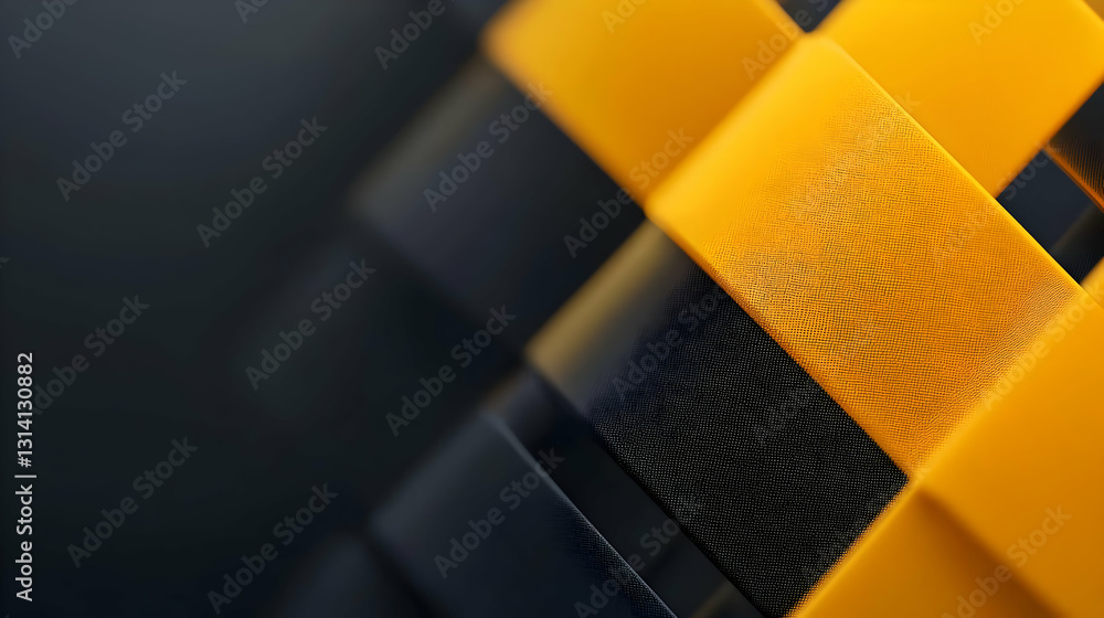Poster abstract art 3d render dark gray and vibrant orange interlocking geometric shapes with textured surf