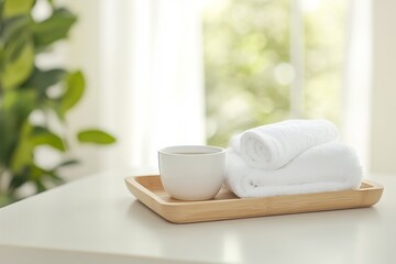 Relaxing Spa Setup with Towels, Essential Oils, and Herbal Tea
