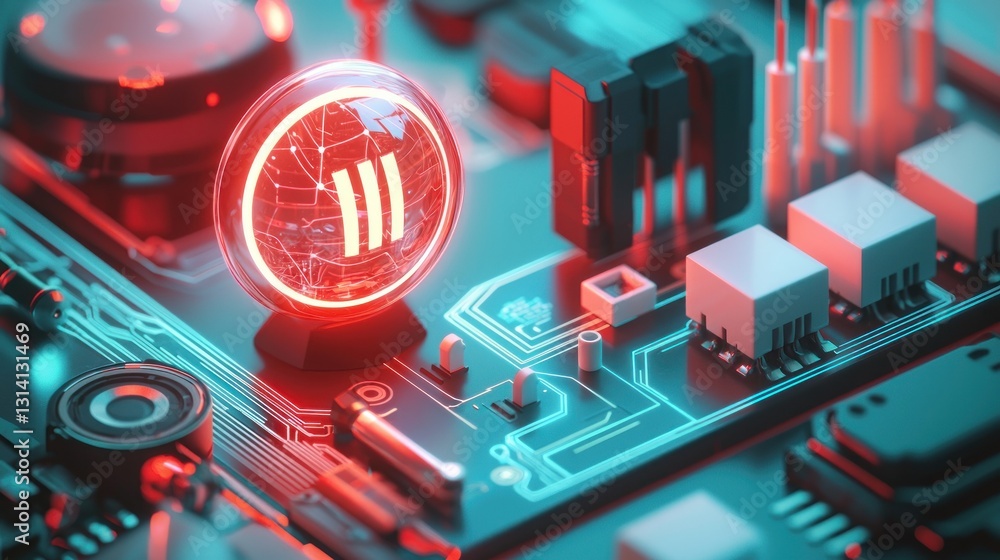 Poster global network pause, digital world shutdown, circuit board.