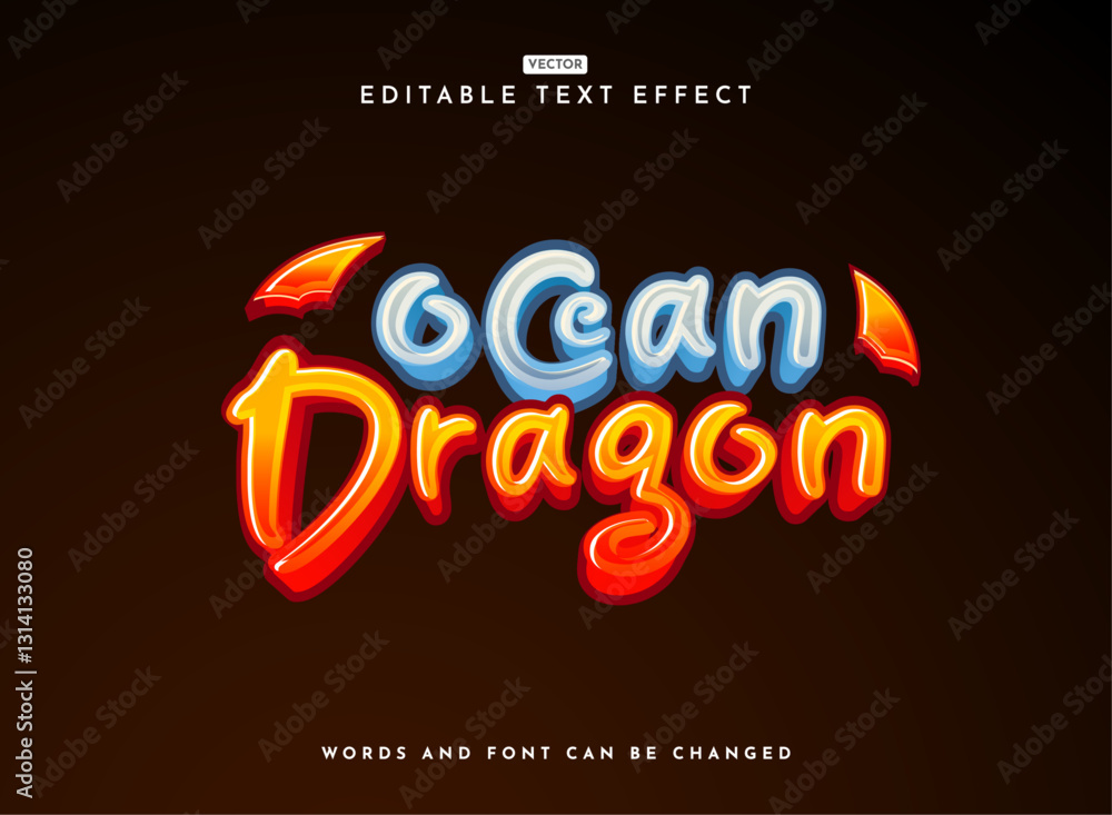 Poster funny script fancy ocean dragon text effect with blue red color game