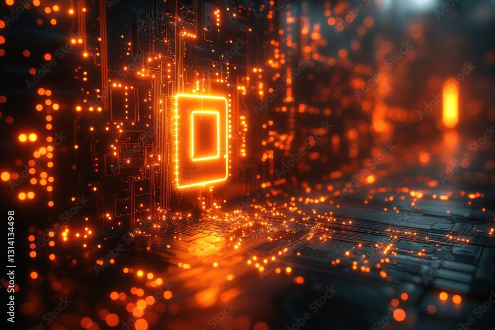 Poster illuminated cpu on a futuristic circuit board