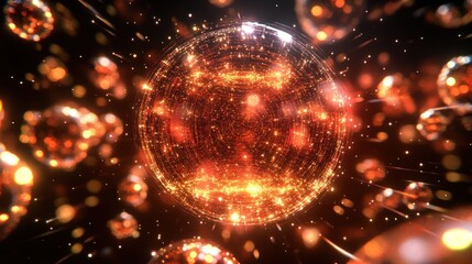 Obraz premium Glowing orbs forming a sphere, sparkling with light in a mesmerizing display
