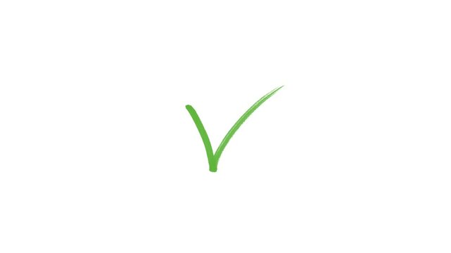 Green correct, tick mark v shape icon video, animation Hand drawing , A right mark green, correct green icon, tick, vote, checkmark with alpha channel  Doodle, marker, brush,