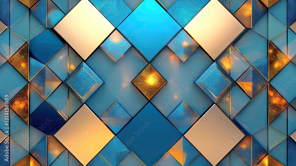Poster modern blue digital composition with a pattern of small squares and crosses glowing softly