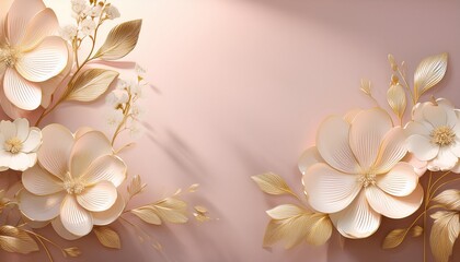 Fototapeta premium Pastel Floral Gold Reflections BG. Romantic & subtle background. Pastel flowers & gold reflections. Delicate & elegant.