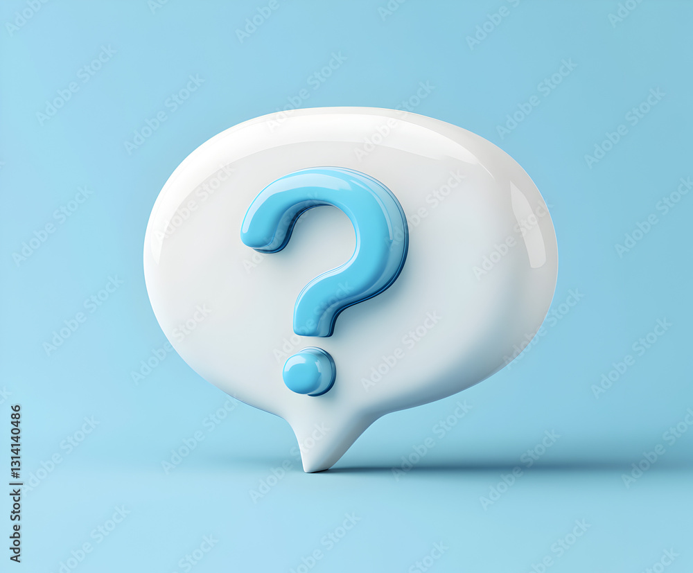 Poster minimalist yet impactful 3d question mark icon in a speech bubble for inquiries and guidance