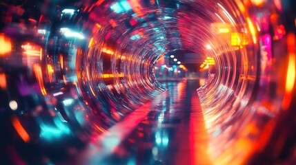 Fototapeta premium Abstract view of a colorful reflective tunnel design