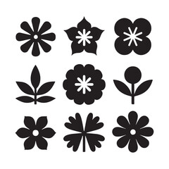 Fototapeta premium Collection of stylized black and white floral designs 