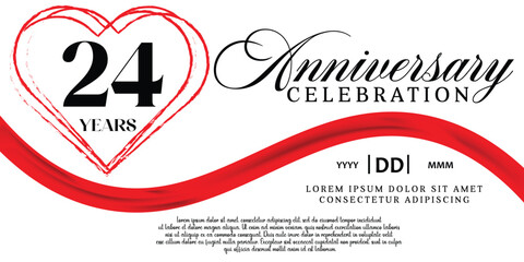 Vector 24th anniversary celebration logo lovely red ribbon abstract vector on white background design template illustration.