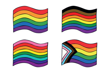 Set of colorful LGBTQ+ pride flags Gender equality and sexual identity pride flags collection LGBTQIA community pride month