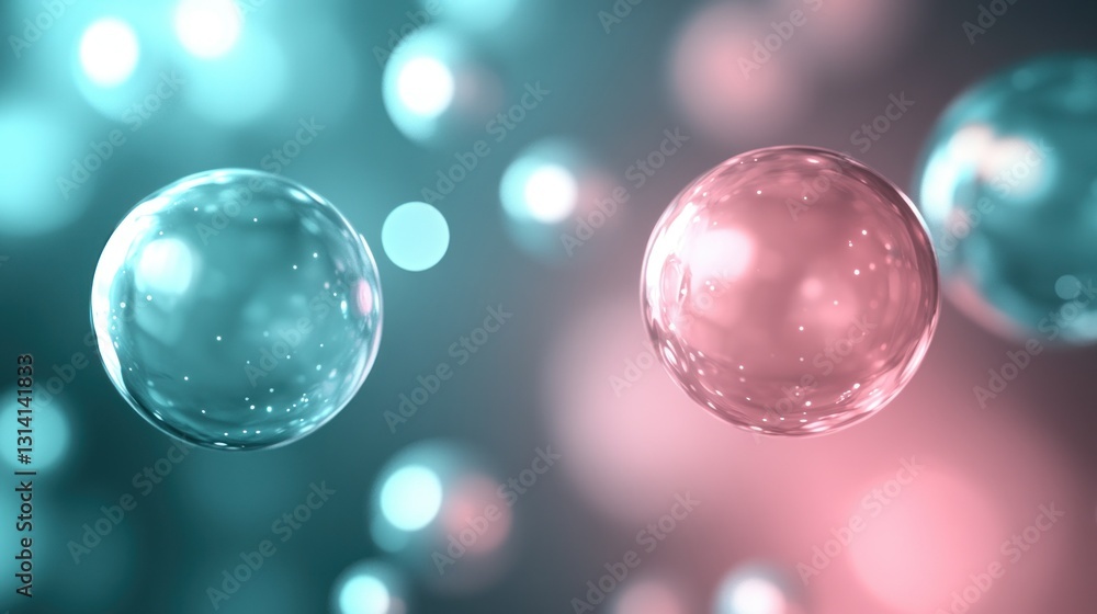 Aufkleber spherical glowing translucent bubbles floating in a blurry background scene