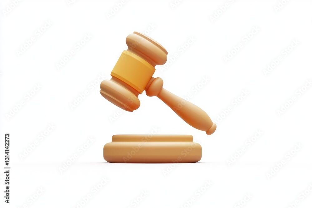 Poster 3d judicial hammer icon representing authority with minimal design on a solid white background.