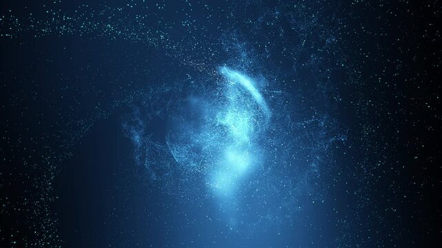 青い粒子が螺旋状に渦巻く銀河のような背景,宇宙,神秘的,幻想的,光,星,惑星,抽象的, 