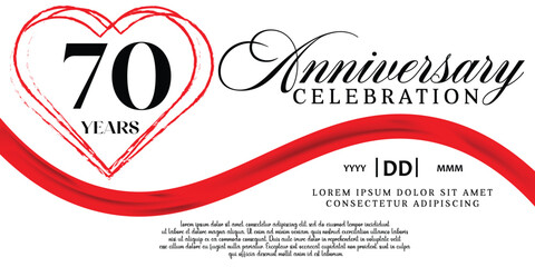 Vector 70th anniversary celebration logo lovely red ribbon abstract vector on white background design template illustration.