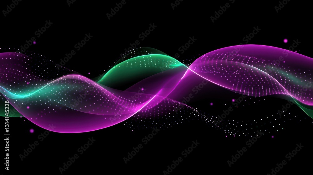 Aufkleber abstract colorful flowing wave lines with dots on black background