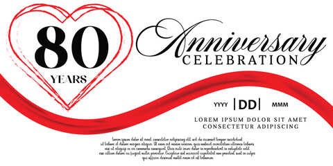 Vector 80th anniversary celebration logo lovely red ribbon abstract vector on white background design template illustration.