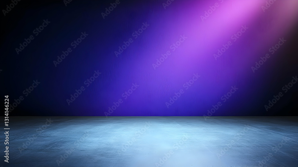 Poster empty concrete room with blue and purple spotlight on textured wall background with copy space for p