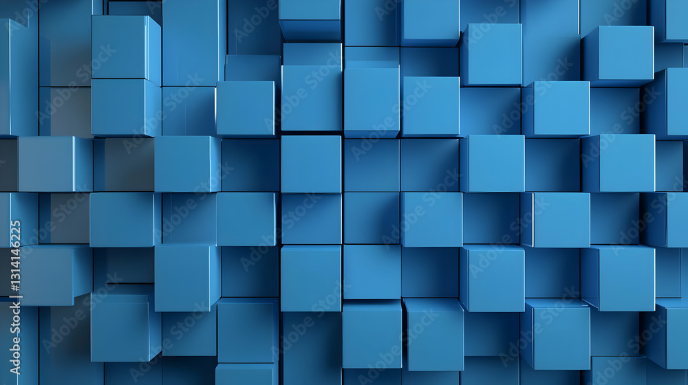 Poster three dimensional abstract background with blue cubes pattern wall exuding modern minimalist design 