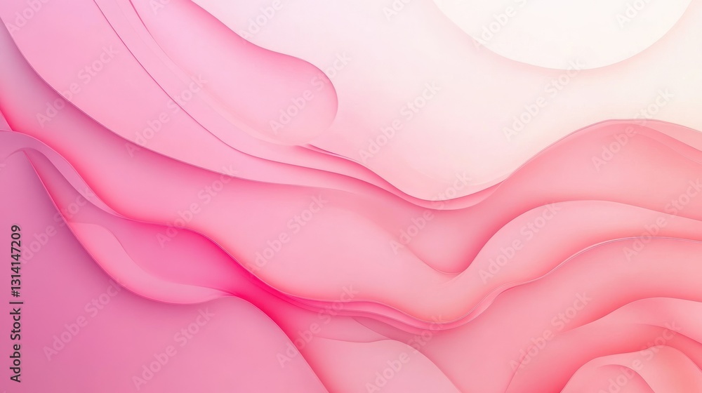 Poster abstract pink waves with soft shadows and delicate curves
