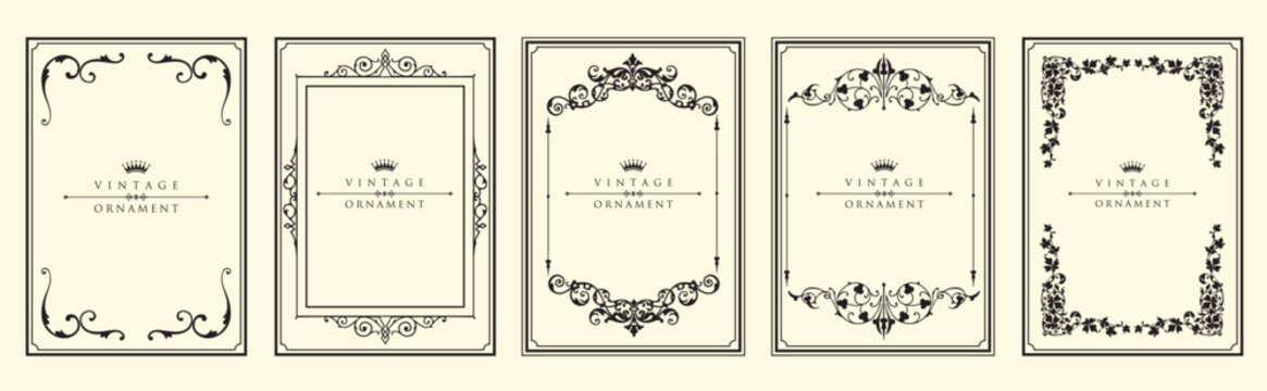 Vintage floral  frame set. Design element for brochure or book cover. Retro ornate decorative posters with elegant floral ornaments. Vector illustration collection isolated on background.eps