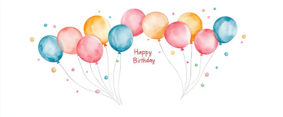 Happy birthday banner with watercolor balloons and colorful festive details