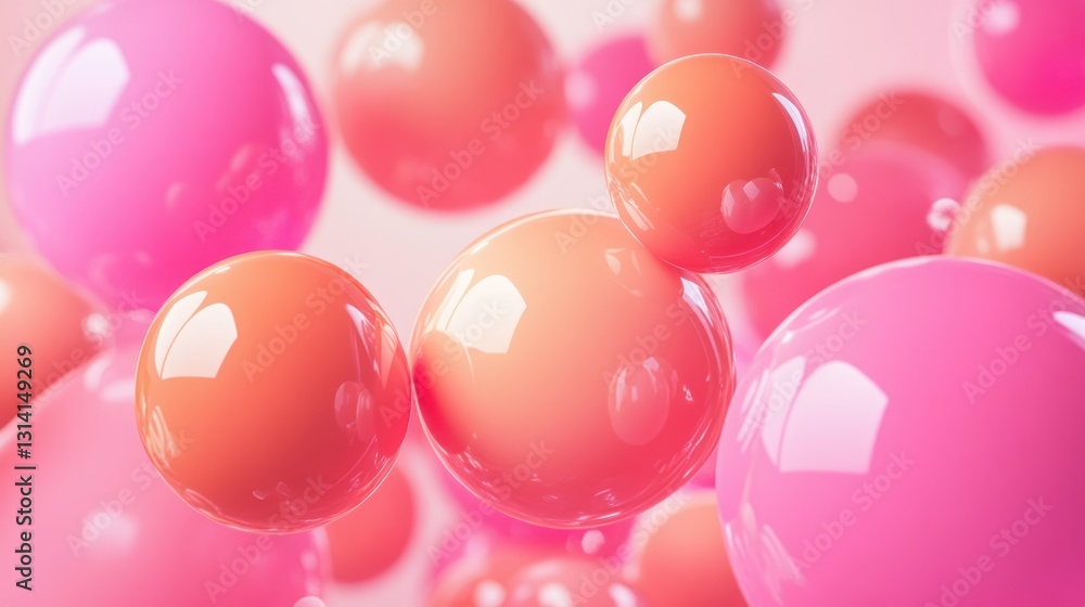 Poster glossy spheres of various sizes and hues appear to be floating