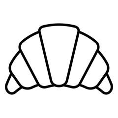 Minimalist outline icon of a croissant, a classic bakery item often served in diners, cafes, and breakfast menus. Perfect for illustrating pastries, baked goods, and morning meals.
