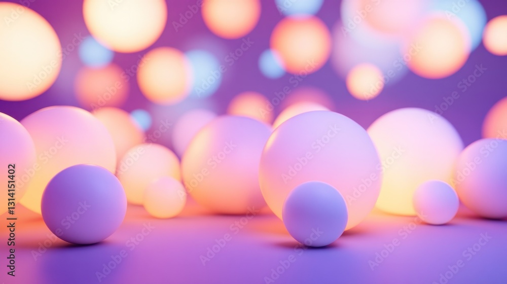 Poster glowing spheres create a colorful blurred background with depth and light