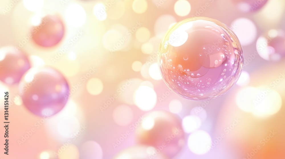 Poster glowing spheres floating with soft light in a blurry background
