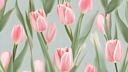 Obraz premium Soft botanical pattern with blooming tulips. 