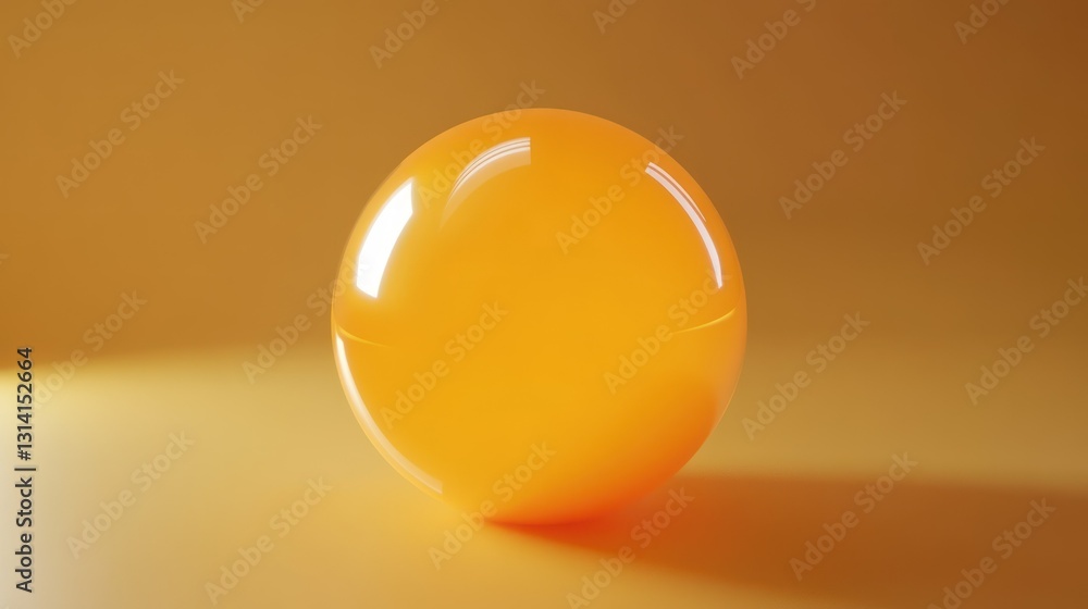 Poster a singular translucent orange sphere resting on a warm surface