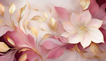 Fototapeta premium Abstract background. Abstract Floral Pink White Gold. Delicate & romantic pattern. Floral motif in pink, white & gold tones. Elegant & subtle design.
