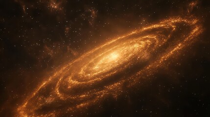 Fototapeta premium A stunning image of a spiral galaxy, showcasing vibrant orange hues at its core, surrounded by swirling arms of stars and cosmic dust, set against a deep black backdrop of space.