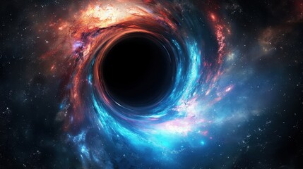 Abstract black hole in the dark sky with a glow of light, Black hole abstract with a swirling nebula and galaxies.