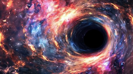 Obraz premium Abstract black hole in a galaxy with light rays, Black hole abstract in the dark space with a swirling nebula.