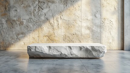 Rough Stone Podium on Concrete Floor and Wall with Sunlight a Modern Product Display Background with Neutral Tones and Minimalist Design Elements