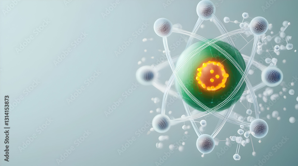 Poster 3d render of green atom structure