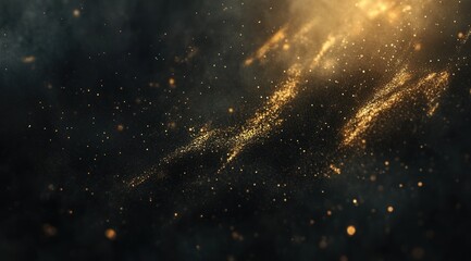 Fototapeta premium Abstract golden dust particles floating in dark space.
