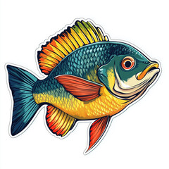 Vividly Colored Fish Sticker: Detailed Illustration of a Large Fish with Red and Blue Accents