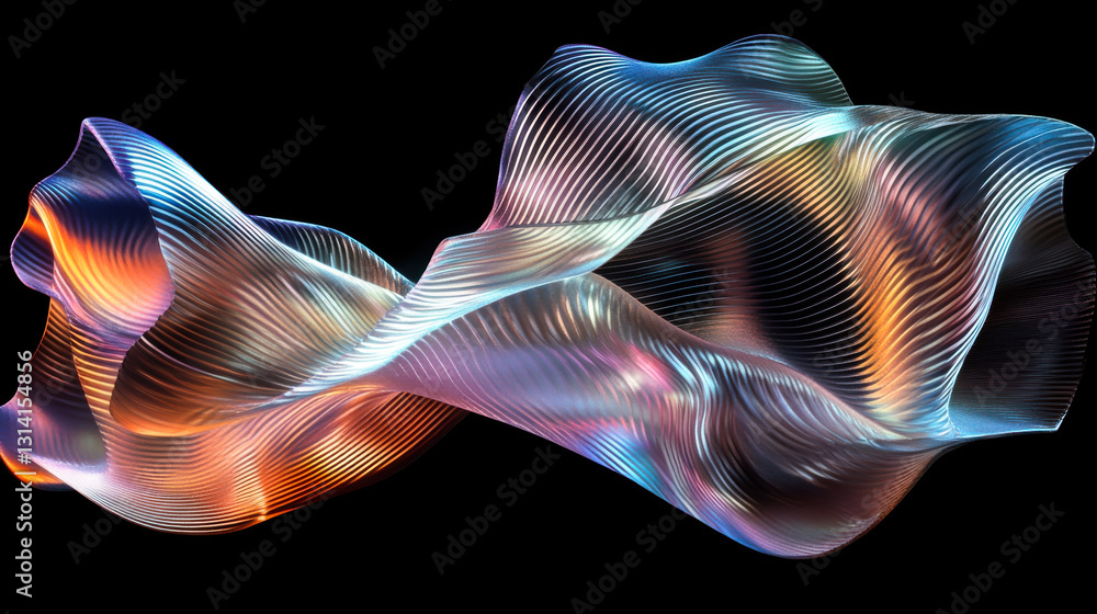 Poster abstract colorful digital wave design showcasing intricate patterns and smooth curves on a dark back