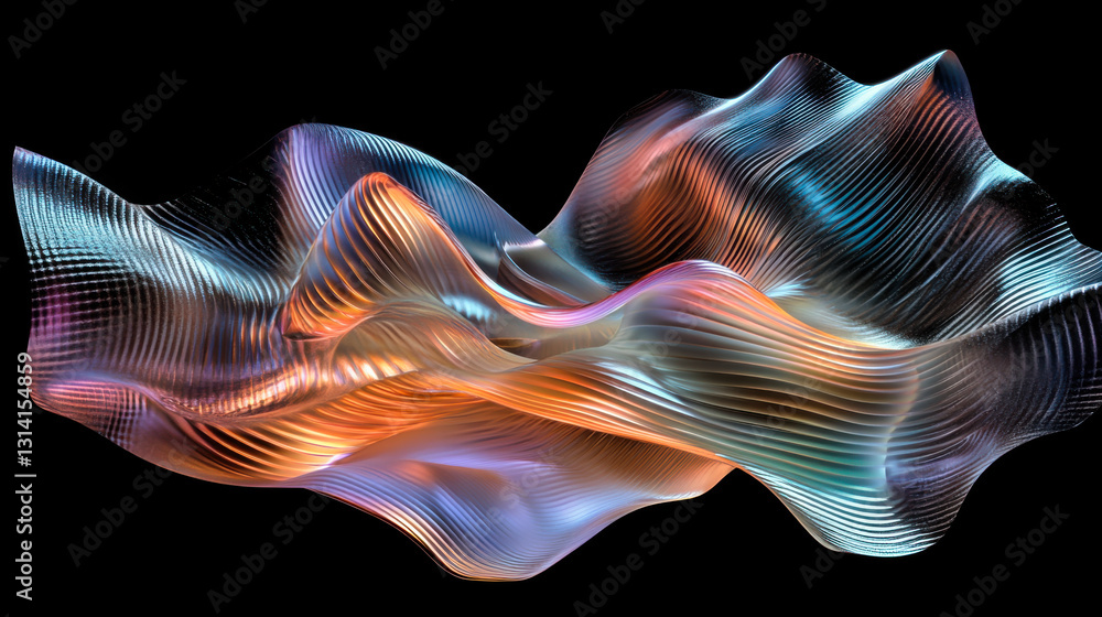 Poster abstract colorful digital wave design showcasing intricate patterns and smooth curves on a dark back