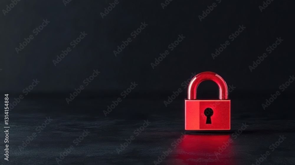 Poster isolated red padlock on dark textured surface indicating security and protection